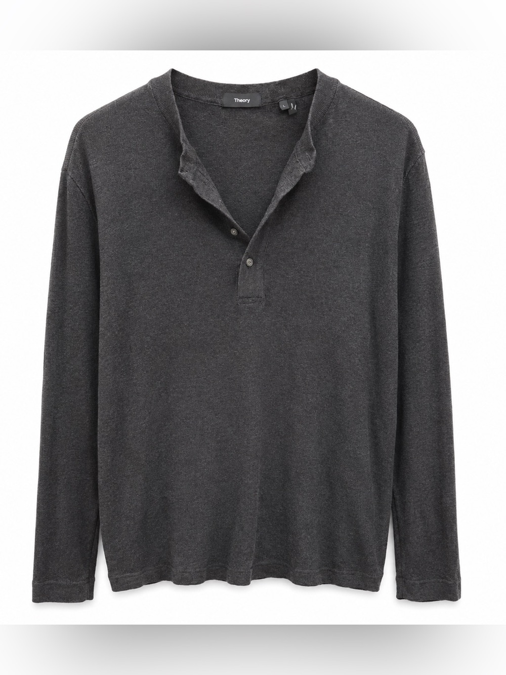 Theory Miller Henley Men’s L Charcoal Gray 100% Pima Cotton Long Sleeve Shirt